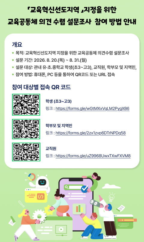교육혁신선도지역 지정을 위한 교육공동체 의견 수렴 설문조사 참여 방법 안내